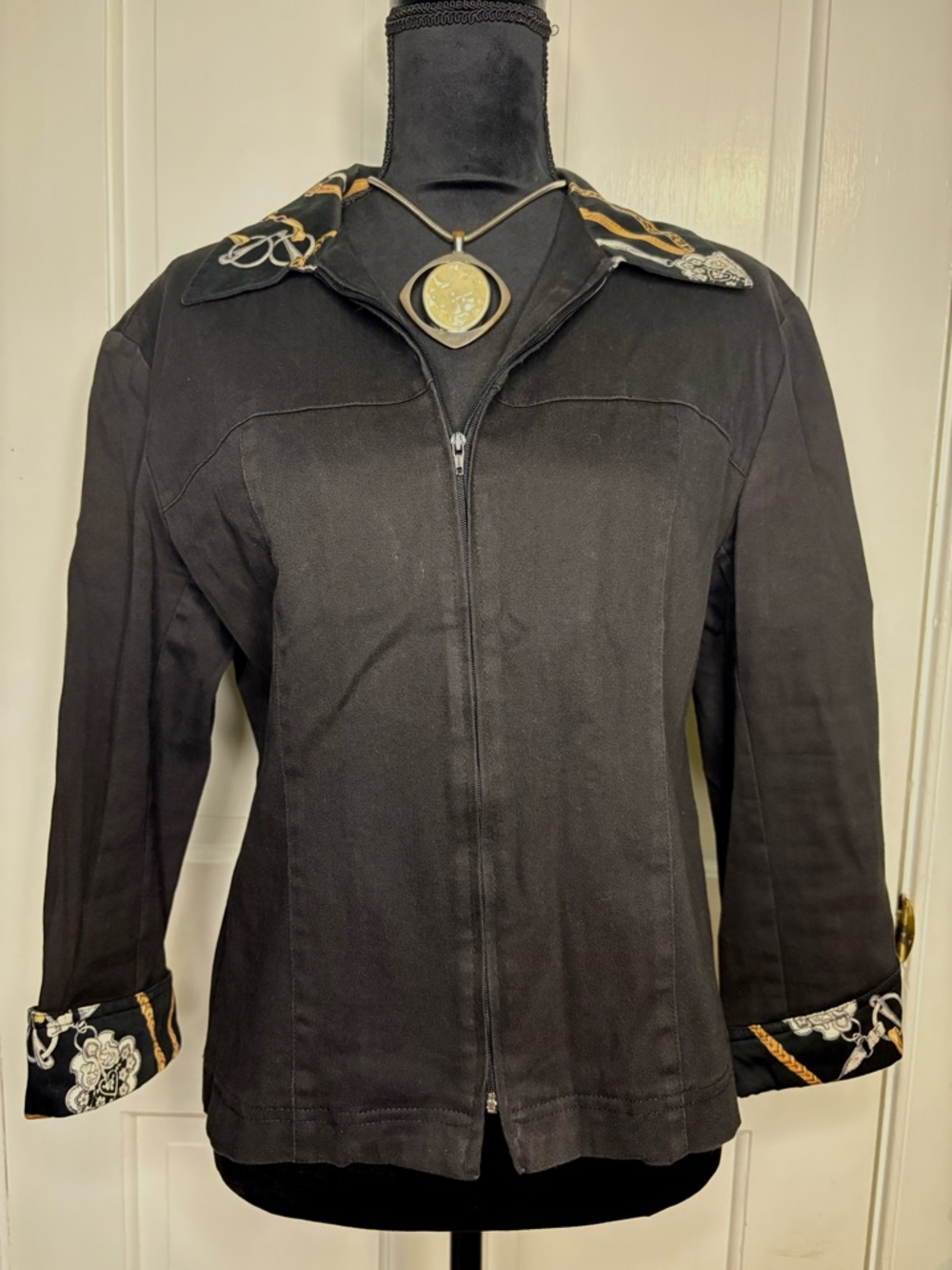 Women's Black Jacket with Patterned Accents